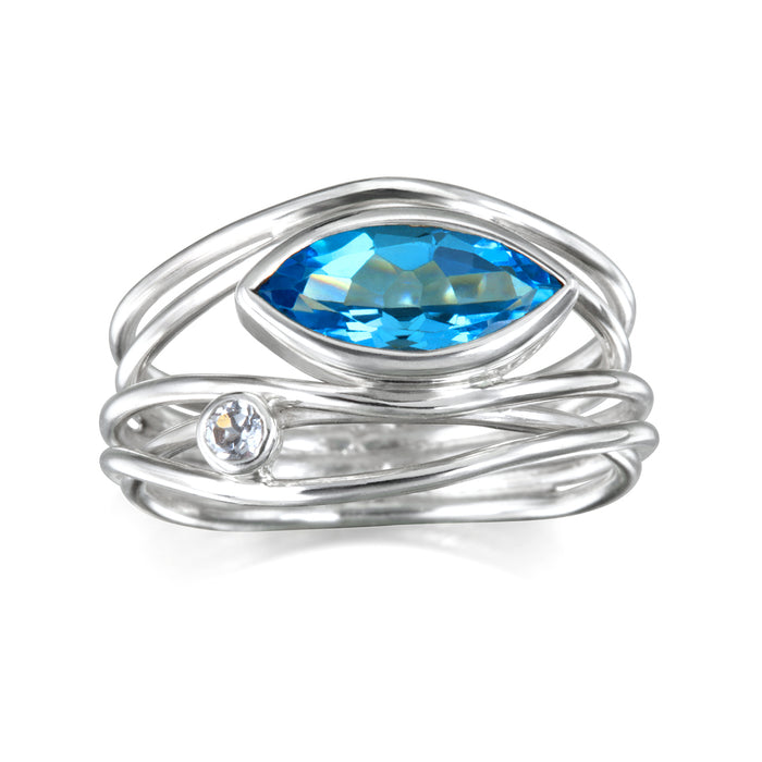 East West Silver Marquise Ring – Blue Topaz