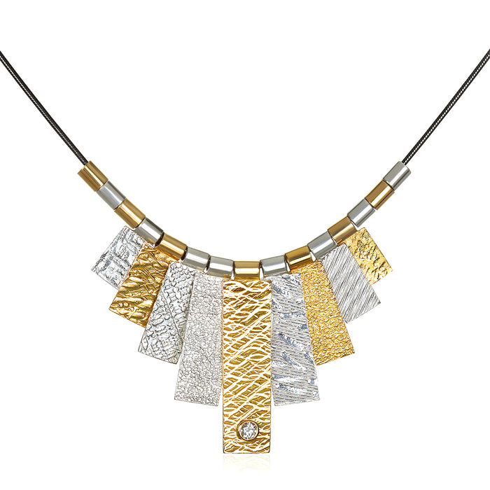9 Tab Necklace – Mixed Metal with White Sapphire