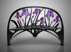 Decorative bench with purple floral design on a gray background