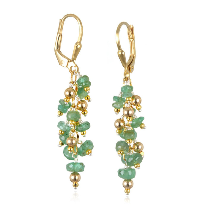 Small Emerald & Gold Waterfall Earrings