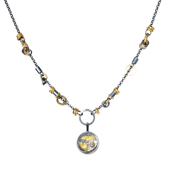 Black & Gold Keum-Boo Necklace with Diamond