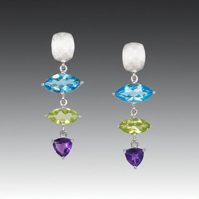 Blue Topaz East West Marquise Earrings