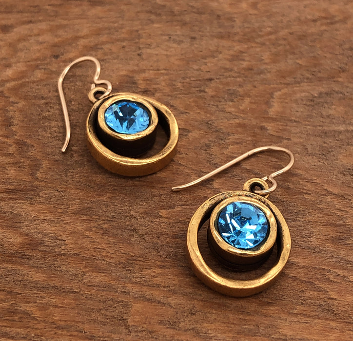 Gold Skeeball Earrings in Aquamarine