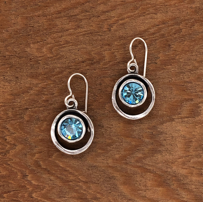 Silver Skeeball Earrings in Aquamarine
