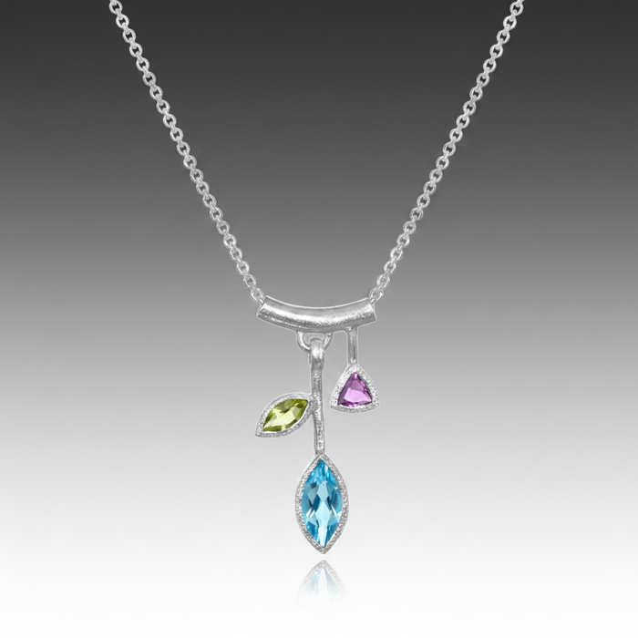 Small Three Stone Petal Pendant Necklace