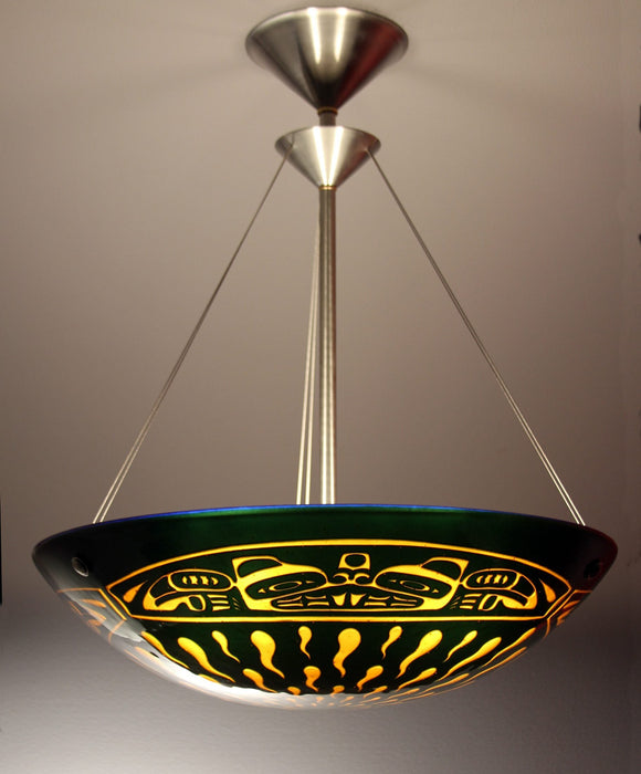 Green Beaver Carved Hemisphere Art Glass Pendant Lamp