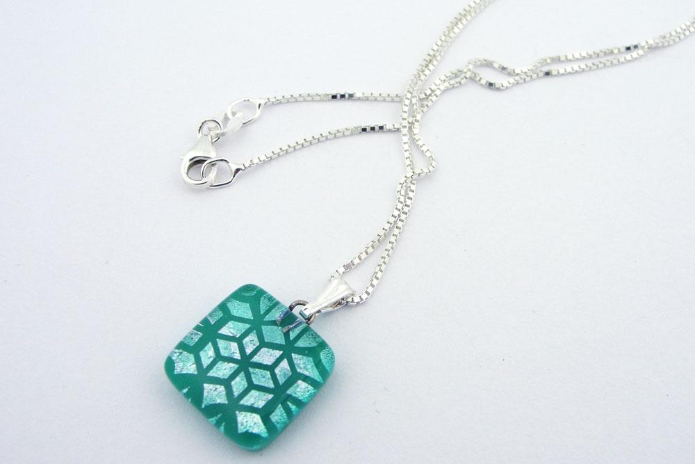 Dimensional Silver/Teal Charm Necklace