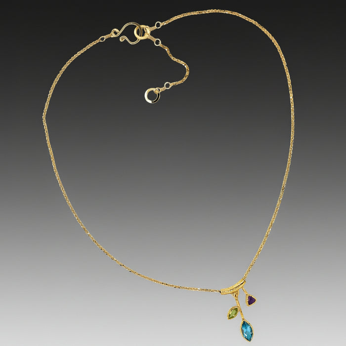 3 Stone Small Petal Blue Topaz Pendant Necklace