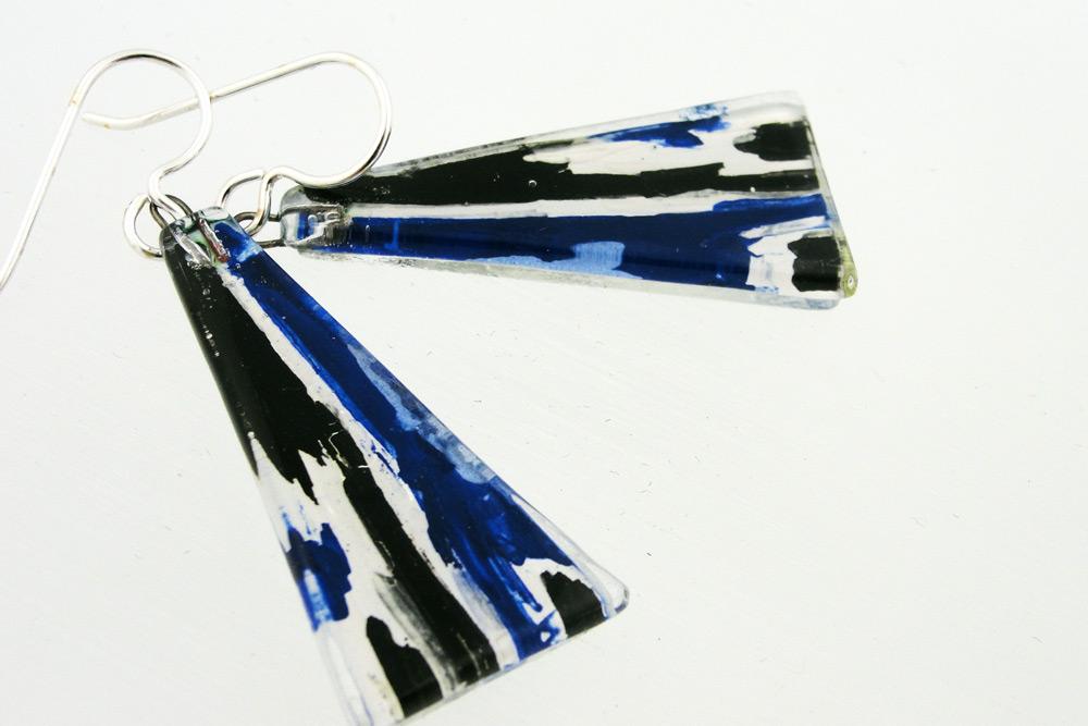 Large Blue BE Still Triangle Earrings