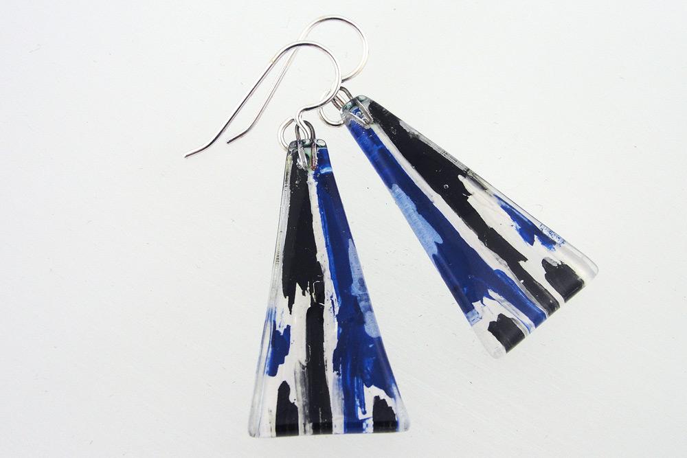 Large Blue BE Still Triangle Earrings