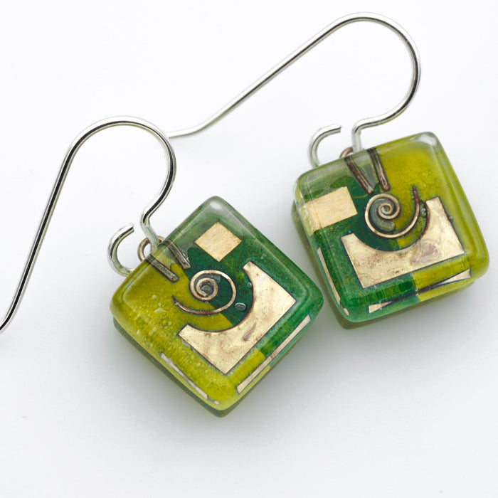 Green Snail Cube Earrings