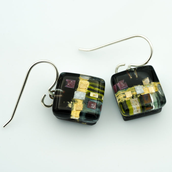 Black Golden Phase Cube Earrings