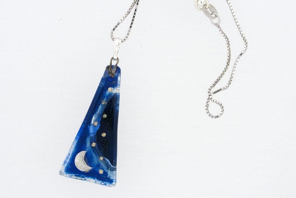 Large Blue Moon Charm Necklace