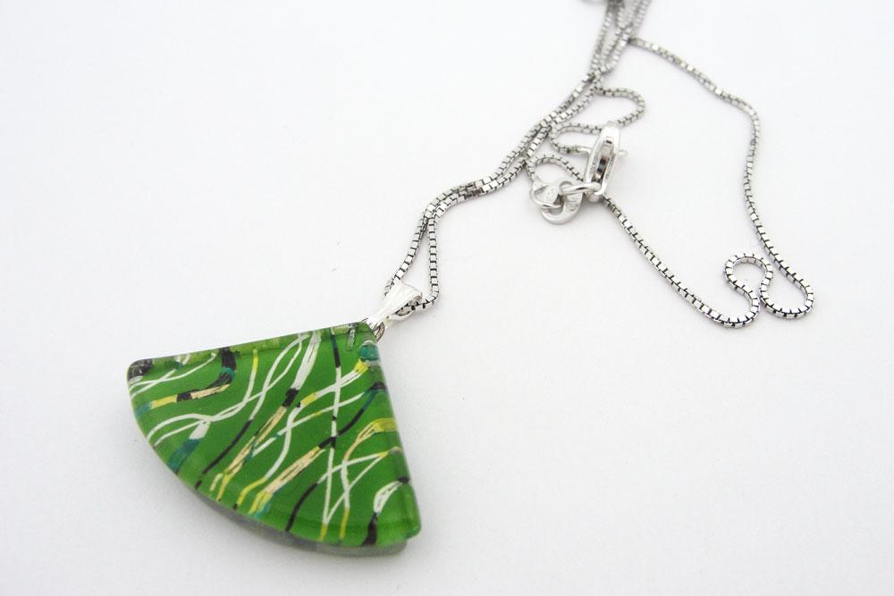 Large Green Fibers Charm Necklace