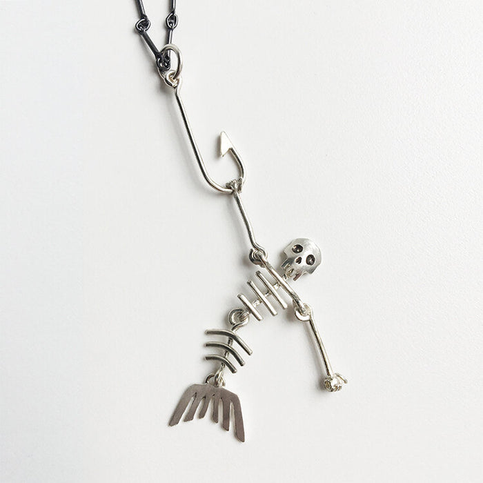 Hooked Mermaid Skeleton Necklace
