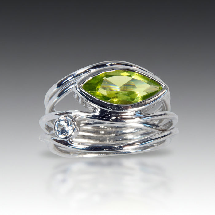 East West Silver Marquise Ring - Peridot